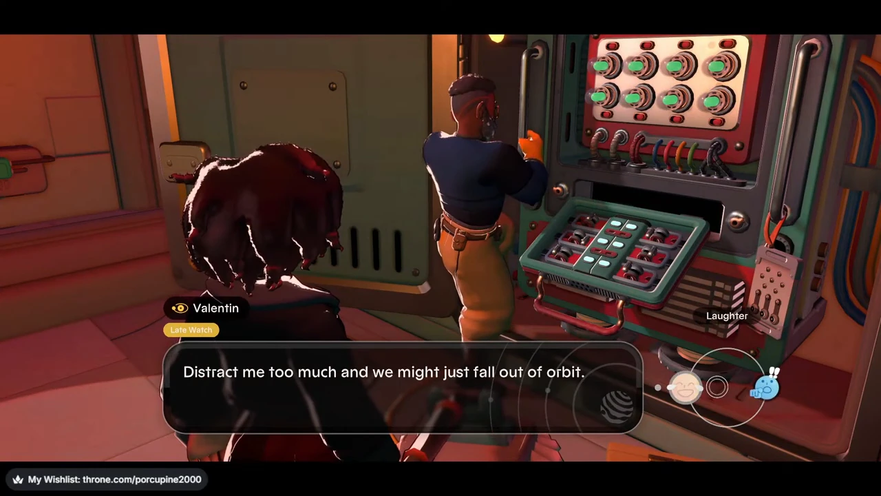 Valentin at the Tuff control panel with the left Laughter response highlighted