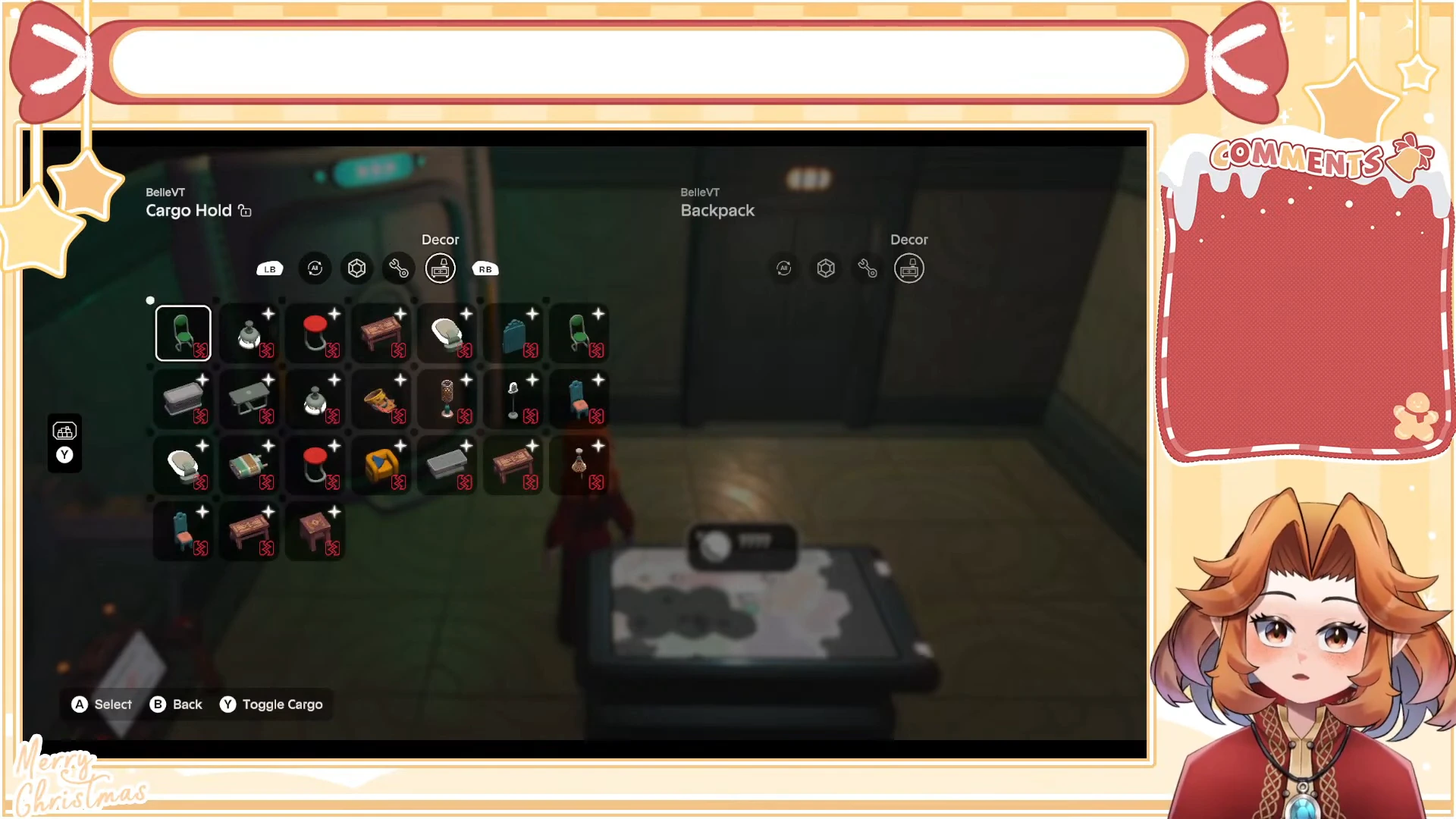 Cargo Hold Decor contains furniture including low brown tables, while Backpack Decor is empty