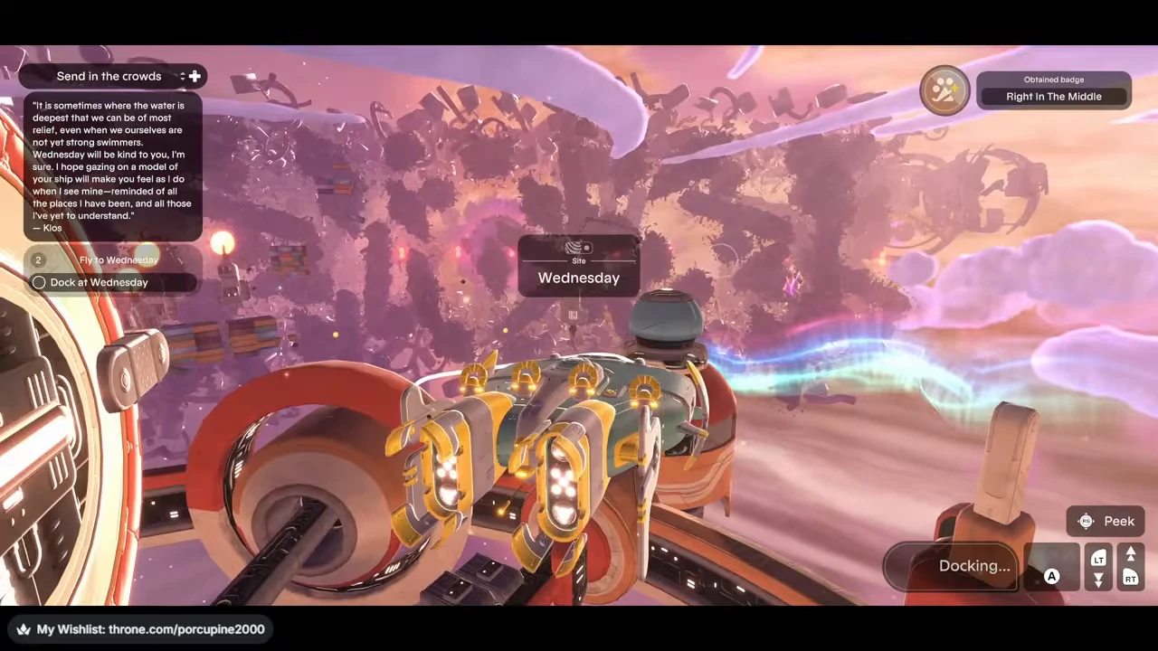 Wednesday approach showing Docking on screen while the docking objective remains unchecked.