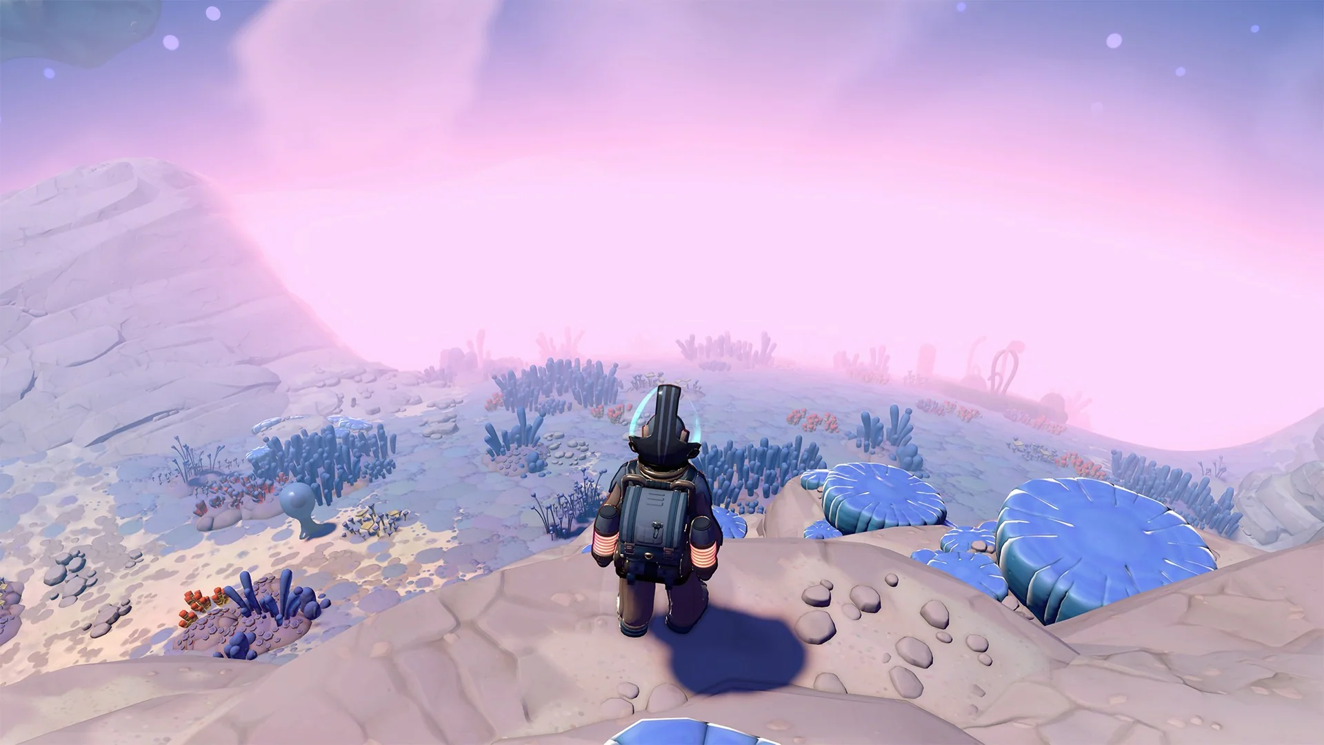 Young Suns player exploring a colorful moonlet